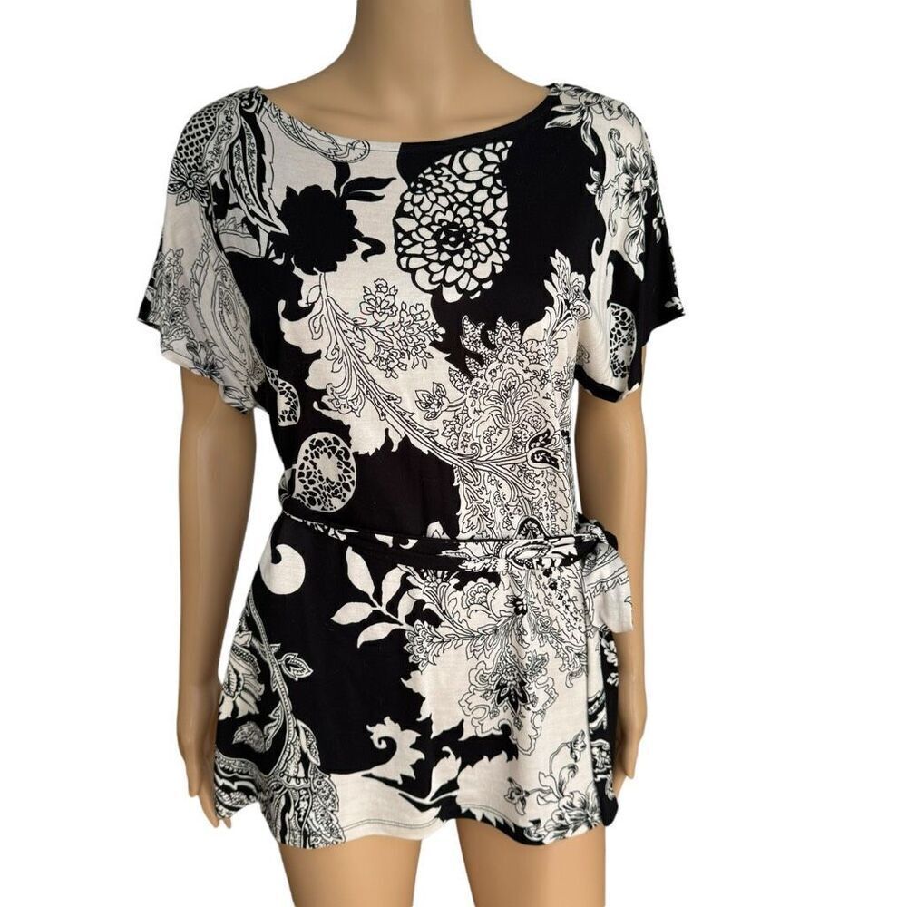 Talbots floral top blouse with detached tie size M
